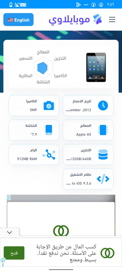 ايباد ميني 2012 مساحه 56