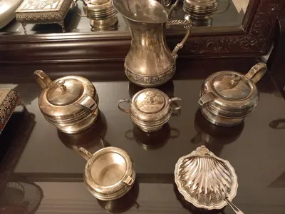 طقم شاى مطلى فضة